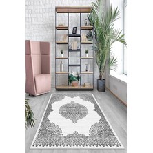 TeknoKapsül Pelangi Siyah Çerçeveli Göbekli Yıkanabilir Kaymaz Taban Leke Tutmaz Modern Salon Halısı ve Yolluk, Gri-Buz 160 x 300, 7457104816030005