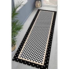 TeknoKapsül Pelangi Dama Desenli Geometrik Dijital Baskı Yıkanabilir Kaymaz Taban Modern Salon Halı ve Yollu, Kahverengi 100 x 400, 95541311004007