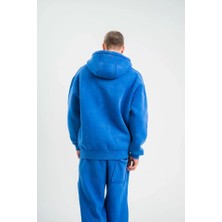 Modi Unisex Double Oversize Kapşonlu Yıkamalı Sweatshirt - Mavi