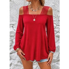 Alyn Wear Kadın Omuzlardan Açık Şerit Detaylı Uzun Kollu Viskon Bluz