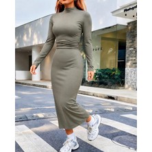 Serac Collection Kadın Uzun Kollu Balıkçı Yakalı Beli Büzgülü Uzun Modal Elbise