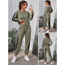 Gökyüzü Moda Kadın Uzun Kollu Bisiklet Yakalı File Tül Detaylı Viskon Iki Iplik Bluz ve Pantolon Ikili Takım