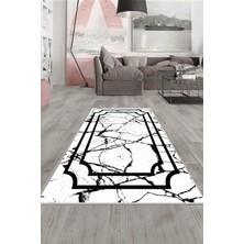 TeknoKapsül Pelangi Beyaz Gri Çerçeve ve Efektli Yıkanabilir Kaymaz Taban Leke Tutmaz Modern Salon Halısı ve Yolluk, Beyaz-Siyah 180 x 300, 135811918030005