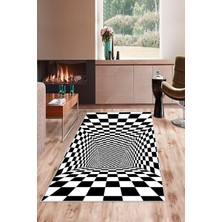 TeknoKapsül Pelangi Siyah Beyaz Dama Desenli 3D Yıkanabilir Kaymaz Taban Leke Tutmaz Modern Salon Halısı ve Yolluk, Siyah-Beyaz 160 x 240, 135832116024005
