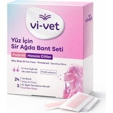 OEM Vi-Vet Yüz Için Sir Ağda Bant Seti, Pudralı, Hassas Ciltler, 24 Yüz Bandı ve 3 Temizleme Mendili