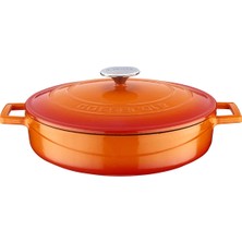 TeknoKapsül Lava Metal Döküm Çok Amaçlı Yayvan Tencere, Trendy, 28 Cm, 3.51 L Hacim, Turuncu
