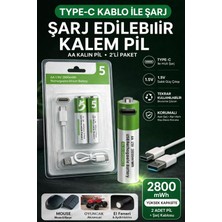 OEM Aa Kalem Pil Type-C Şarjlı 1.5V 2800MWH Lityum Şarj Edilebilir 2’li Pil Seti