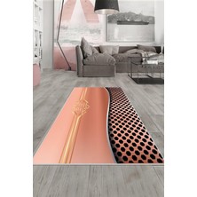 TeknoKapsül Pelangi Pembe Gold Şeritli Yıkanabilir Kaymaz Taban Leke Tutmaz Modern Salon Halısı ve Yolluk, Pembe 180 x 250, 135811518025005