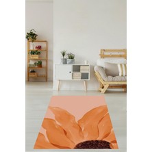 TeknoKapsül Pelangi Minimalist Çiçek Desen Modern Kaymaz Taban Leke Tutmaz Salon Halısı, Turuncu 100 x 400, 764707210040005
