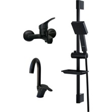 OEM Siyah Banyo Bataryası Seti Sürgülü Duş Sistemi 3 Lü Set Siyah