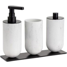 TeknoKapsül System Sıvı Sabunluk-Diş Fırçalığı-Pamukluk Mermer Desenli/siyah Renk 206X87X265 mm