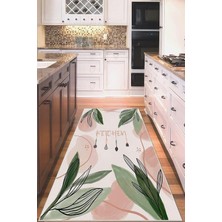 TeknoKapsül Pelangi Bej Kitchen Yazılı Yıkanabilir Kaymaz Taban Leke Tutmaz Modern Mutfak Halısı ve Yolluk, Yeşil-Koyu Bej 160 x 250