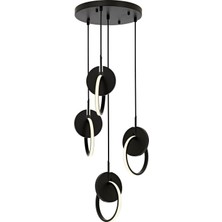 TeknoKapsül Avonni AV-60370-4T-BSY Siyah Boyalı Modern Avize LED Metal Ahşap Pleksi 35CM