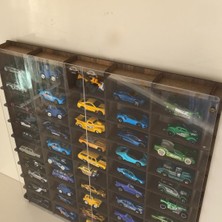 OEM Pleksi Kapaklı 1/64 Ölçek 50ARAÇ Hotwheels Matchbox Metal Araç Uyumlu Model Oyuncak Araba Rafı-Ceviz