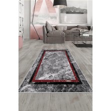 TeknoKapsül Pelangi Gri Mermer Bordo Şerit Işleme Yıkanabilir Kaymaz Taban Leke Tutmaz Modern Salon Halısı ve Yolluk, Gri-Bordo 160 x 300, 1358067160300728
