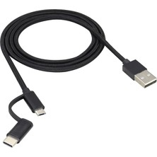 TeknoKapsül 2'si 1 Arada Çok Hızlı Şarj Kablosu USB A'dan Tip-C Kablosuna USB A'dan Mikro USB Kablosuna Naylon Örgülü USB A'dan C'ye/tip C/mikro USB Şarj Cihazı Senkronizasyon Kablosu (Siyah/3.3 Ft)