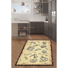 TeknoKapsül Pelangi Kitchen Kahve Fincan Coffe Dijital Baskı Yıkanabilir Kaymaz Taban Leke Tutmaz Mutfak Halısı, Sarı 180 x 250