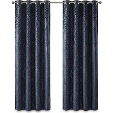 TeknoKapsül Sun Smart MIRAGE%100 Toplam Karartma Penceresi, Örme Jakarlı Damasko Oda Karartma Perdeleri Gromet Üstlü Panel, 50X84, Lacivert