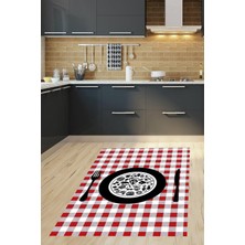 TeknoKapsül Pelangi Ekoseli Kitchen Desenli Dijital Baskılı Kaymaz Taban Yıkanabilir Leke Tutmaz Mutfak Halısı, Kırmızı 100 x 500