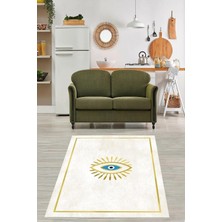 TeknoKapsül Pelangi Göz Desenli Gold Çerçeveli Dijital Baskı Yıkanabilir Kaymaz Taban Modern Salon Halısı ve Yolluk, Gold-Ekru 160 x 240