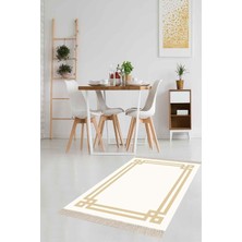 TeknoKapsül Pelangi Geometrik Desenli Dijital Baskı Yıkanabilir Kaymaz Taban Düz Model Salon Halısı ve Yolluk (Bej), Krem-Gold 160 x 240