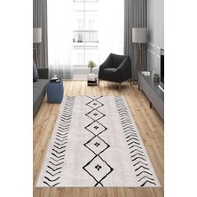 TeknoKapsül Pelangi Gri Geometrik Desen Yıkanabilir Kaymaz Taban Leke Tutmaz Modern Salon Halısı ve Yolluk, Gri-Siyah 80 x 500, 13581758050005
