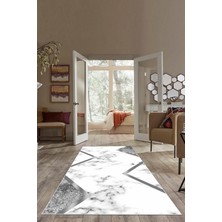 TeknoKapsül Pelangi Gri Çizgili Mermer Desenli Yıkanabilir Kaymaz Taban Leke Tutmaz Modern Salon Halısı ve Yolluk, Gri-Beyaz 100 x 400, 74571246100400728