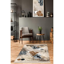 TeknoKapsül Pelangi Bal Peteği Desenli Renk Geçişli Dijital Baskı Yıkanabilir Modern Salon Halı ve Yolluk, Bej 180 x 250
