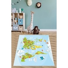 TeknoKapsül Pelangi Eğitici Harita Yıkanabilir Kaymaz Taban Leke Tutmaz Çocuk Odası Halısı, Açıkmavi-Yeşil-Sarı 180 x 300, 9038680019180300