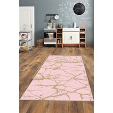 TeknoKapsül Pelangi Pembe Gold Desenli Yıkanabilir Kaymaz Taban Leke Tutmaz Modern Salon Halısı ve Yolluk, Pembe 100 x 500, 135822710050005