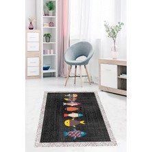 TeknoKapsül Pelangi Balık Desenli Dijital Baskı Yıkanabilir Kaymaz Taban Çocuk Genç Odası Halısı, Antrasit 180 x 280, 115318028005