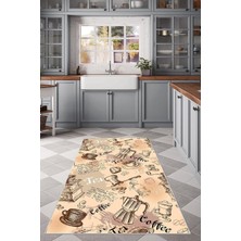 TeknoKapsül Pelangi Coffee ve Tea Krem Rengi Yıkanabilir Kaymaz Taban Leke Tutmaz Mutfak Halısı, Sarı 180 x 250