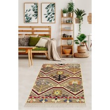 TeknoKapsül Pelangi Nakış Işlemeli Çiçek Desenli Dijital Baskı Yıkanabilir Kaymaz Taban Salon Halısı ve Yolluk, Bej 180 x 250