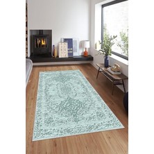 TeknoKapsül Pelangi Turkuaz Osmanlı Motifler Eskitme Yıkanabilir Kaymaz Taban Leke Tutmaz Modern Salon Halısı ve Yolluk, Turkuaz 80 x 600, 7457106780600728