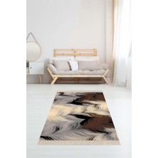 TeknoKapsül Pelangi Kilim Desen Renk Geçişli Dijital Baskı Yıkanabilir Kaymaz Taban Etnik Salon Halısı, Kahverengi 160 x 240