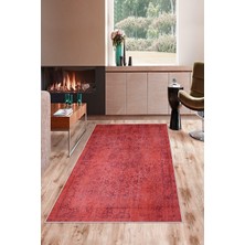 TeknoKapsül Pelangi Kırmızı Vintage Desenli Yıkanabilir Kaymaz Taban Leke Tutmaz Modern Salon Halısı ve Yolluk, Kırmızı 80 x 500, 135832880500728