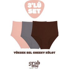 Grab Me Lazer Kesim Yüksek Bel Cheeky Külot 3'lü Paket (Pudra, Gri, Kahverengi)