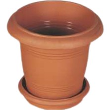 OEM Balkon Saksı Bahçe Saksısı Orta Boy Yuvarlak Saksı ve Altlığı 19 Litre 3 Adet 38X30 Kahverengi