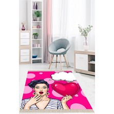 TeknoKapsül Pelangi Sürpriz Tema Kalp Desenli Dijital Baskı Yıkanabilir Kaymaz Taban Modern Salon Halısı, Pembe 180 x 300