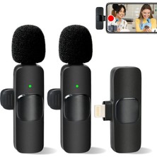 OEM Kablosuz Yaka Yaka Mikrofon iPhone iPad Profesyonel Klip Mikrofon - Kablosuz Yönlü Kondenser Kayıt 2 Mikrofon Röportaj Video Podcast Vlog Youtube