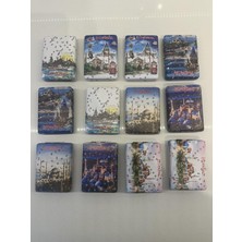 TeknoKapsül Kapaklı Mini Makyaj Aynası, Karışık Eşsiz Istanbul Manzaralı Taşlı,taşınabilir, Kına Hediyelik 12 Adet Kapaklı Mini Makyaj Aynası, 8x6 cm