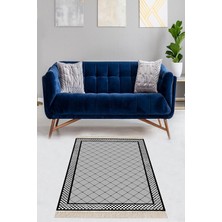 TeknoKapsül Pelangi Geometrik Desenli Dijital Baskı Yıkanabilir Kaymaz Taban Etnik Kilim Desen Salon Halı, Gri-Siyah 160 x 240