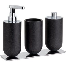 TeknoKapsül System 3'lü Set Sıvı Sabunluk-Diş Fırçalığı-Pamukluk Siyah/krom Renk 206X87X265 mm