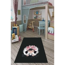 TeknoKapsül Pelangi Genç Kız Desenli Dijital Baskı Yıkanabilir Kaymaz Taban Genç Odası Halısı, Pembe-Siyah 180 x 250