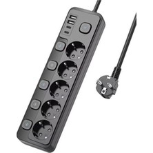 OEM 5 Priz + 4 USB (2 Type-C) Akım Korumalı Anahtarlı Uzatma Kablosu - 2 Metre - Enerji Tasarruflu Priz
