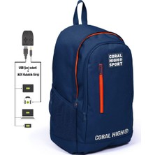 TeknoKapsül Coral High Sport Lacivert Üç Bölmeli USB Şarjlı Kulaklık Çıkışlı Sırt Çantası 23232