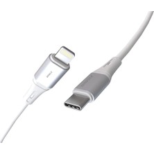 OEM Wahoo Type C-Lightning 27WATT Pd Hızlı Şarj Kablosu (Beyaz/gümüş Metal) (100 Cm)