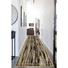 TeknoKapsül Pelangi Ağaç Gövdesi Mermer Desenli Dijital Baskı Yıkanabilir Kaymaz Taban Salon Halı ve Yolluk, Gold-Kahve 100 x 400, 95548961004007