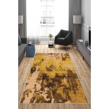 TeknoKapsül Pelangi Sarı Renkli Kum Desenli Yıkanabilir Kaymaz Taban Leke Tutmaz Modern Salon Halısı ve Yolluk, Sarı-Taba 100 x 500, 135818710050005