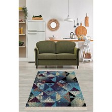 TeknoKapsül Pelangi Renk Geçişli Karo Desenli Dijital Baskı Yıkanabilir Kaymaz Taban Leke Tutmaz Salon Halısı Yolluk, Mavi 80 x 600